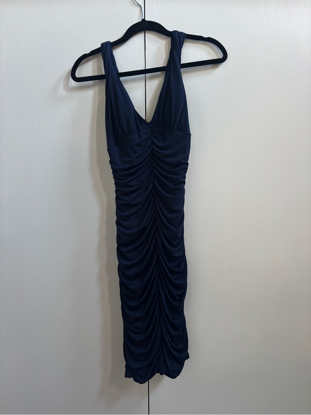 Ruby Rox Navy Ruched V-Neck Midi Dress